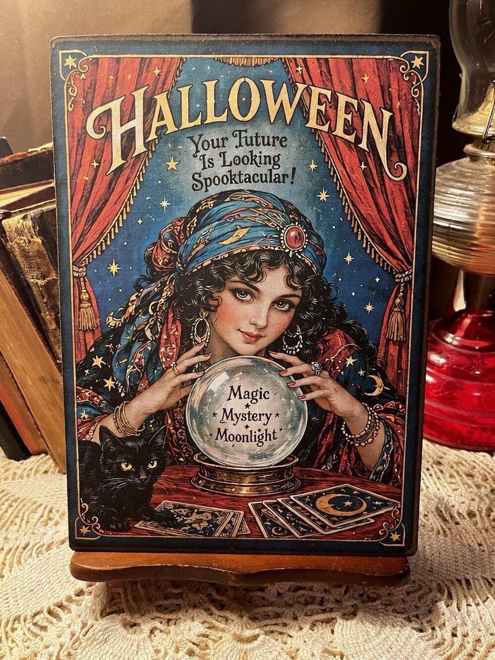 Halloween, Gypsy, Fortune Teller, Retro Handcrafted Plaque